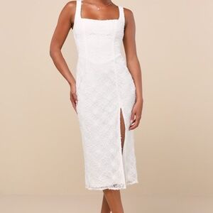Lulus Kalani White Mesh Textured Midi Dress - Size L